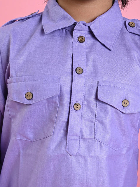 Saka Designs Boys Purple Cotton Pathani Kurta Set