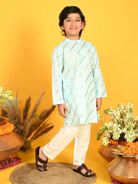 Saka Designs Boys Blue With Gold Stripe Printed Kurta with Payjama