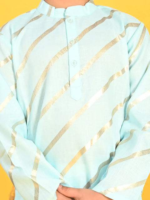 Saka Designs Boys Blue With Gold Stripe Printed Kurta with Payjama