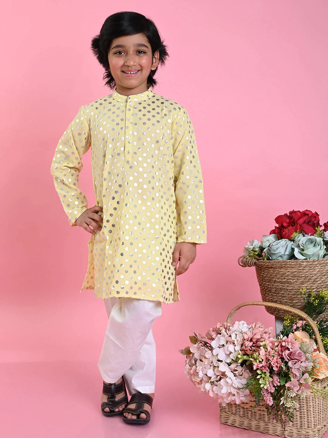 saka-designs-boys-yellow-printed-kurta-with-white-payjama
