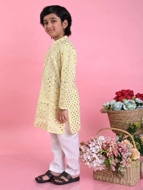 saka-designs-boys-yellow-printed-kurta-with-white-payjama