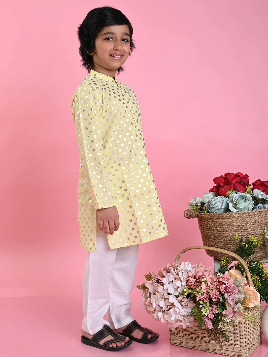 saka-designs-boys-yellow-printed-kurta-with-white-payjama