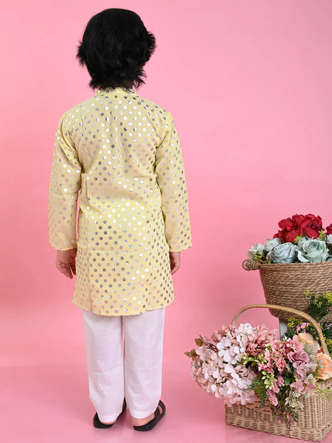 saka-designs-boys-yellow-printed-kurta-with-white-payjama