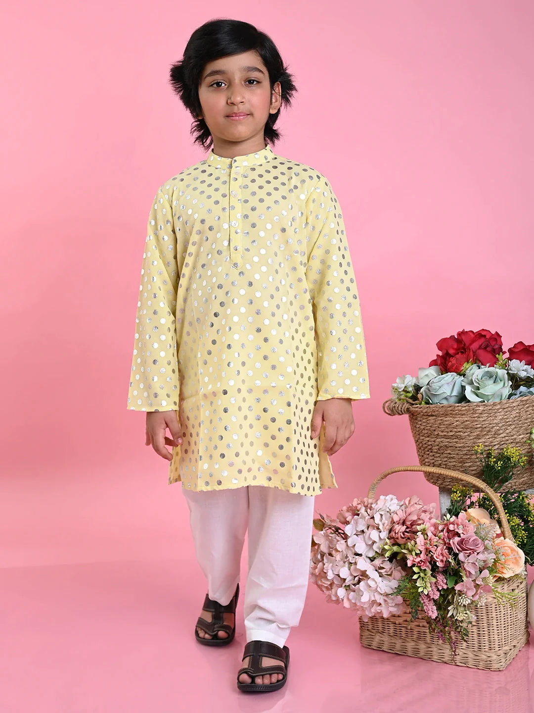 saka-designs-boys-yellow-printed-kurta-with-white-payjama