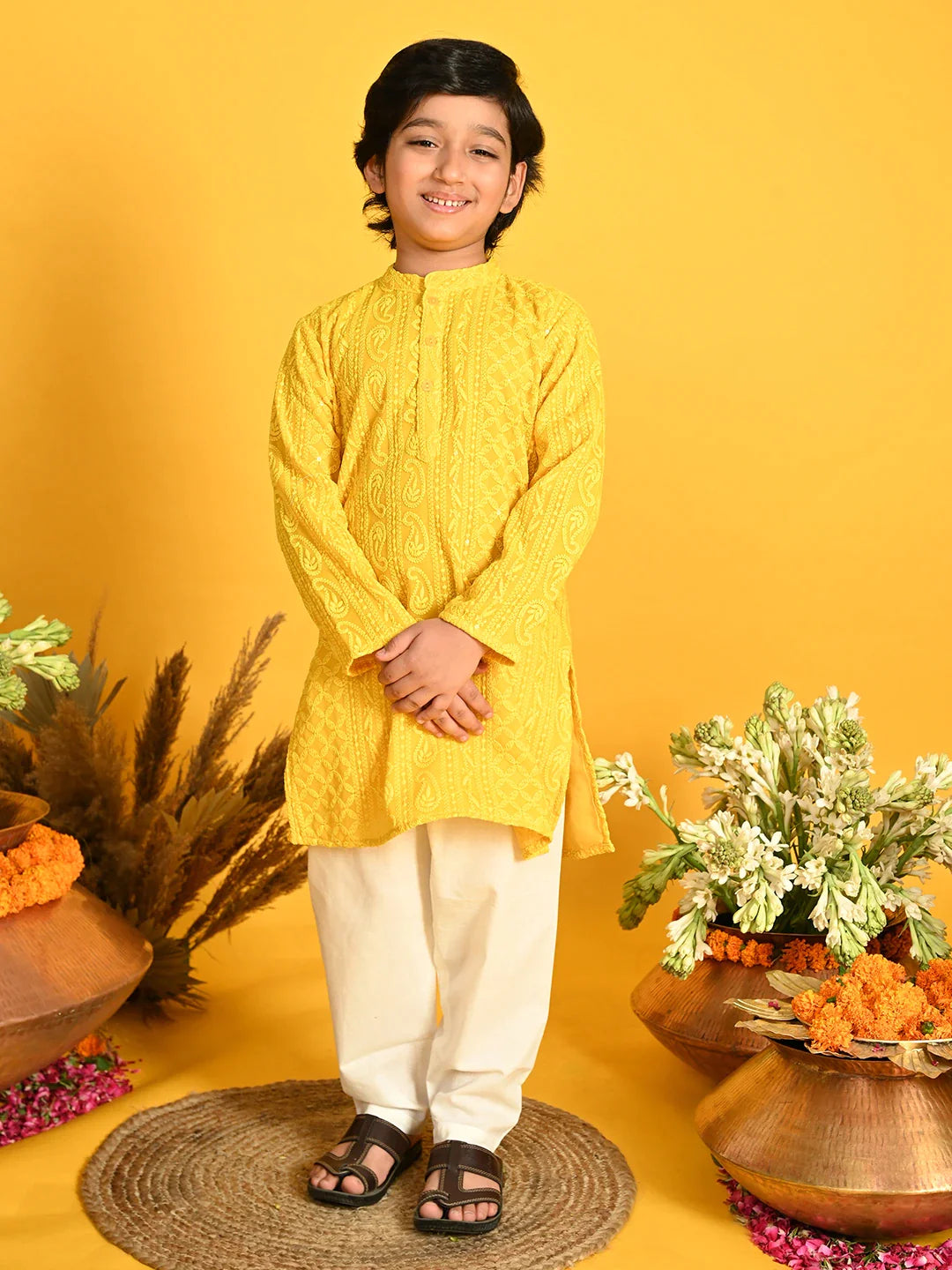 saka-designs-boys-yellow-embroidered-kurta-with-payjama