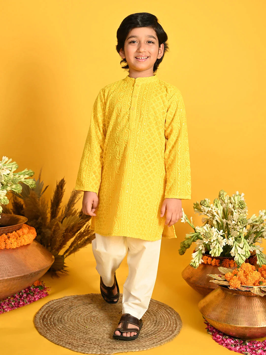 saka-designs-boys-yellow-embroidered-kurta-with-payjama