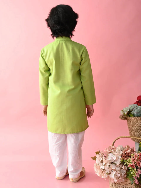 Saka Designs Boys Green Kurta With White Payjama