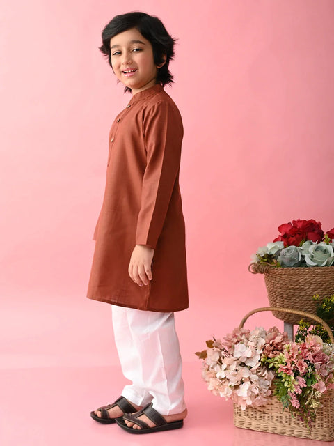 Saka Designs Boys Maroon Kurta With White Payjama