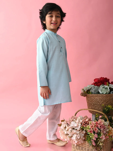 Saka Designs Boys Sky Blue Kurta With White Payjama