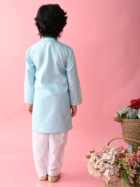 Saka Designs Boys Sky Blue Kurta With White Payjama
