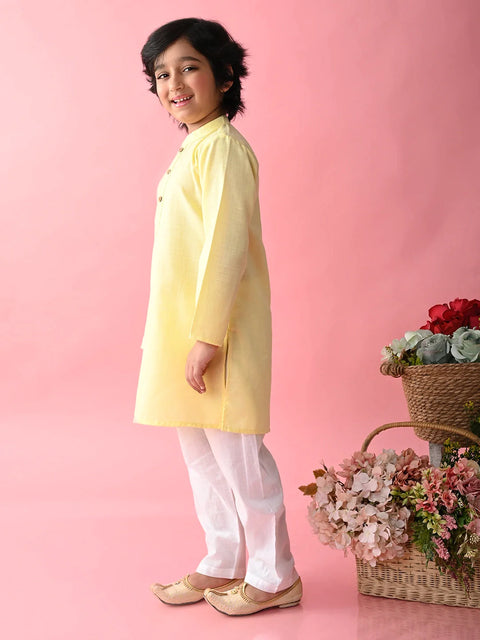Saka Designs Boys Cream Kurta With White Payjama