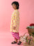 Saka Designs Boys Lotus Prinetd Yellow Kurta with Pink Dhoti
