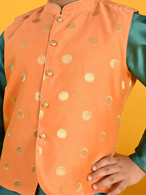Saka Designs Boys White Kurta Payjama With Multicolour Jacket