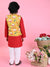 Saka Designs Boys Red Kurta With Printed jacket & Payjama