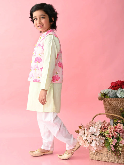 Saka Designs Boys Green Kurta With Printed jacket & Payjama