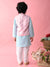 Saka Designs Boys Blue Kurta Payjama With Pink & Gold Printed Jacket