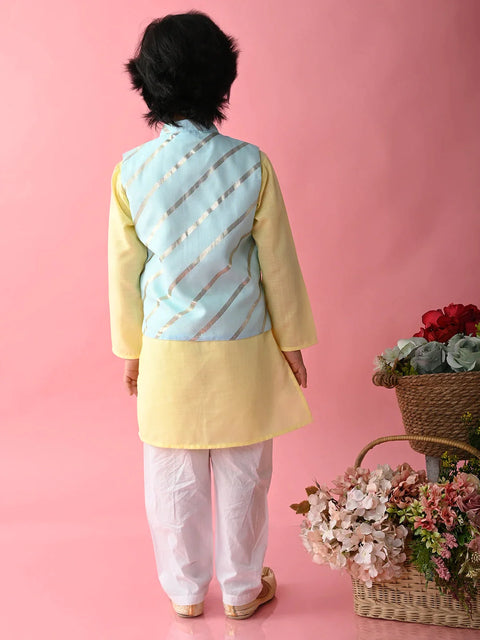 Saka Designs Boys Teal & Orange Kurta jacket with Payjama