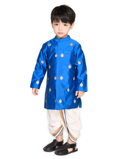 Saka Designs Boys Blue Embrodered Achkan Kurta And Dhoti Set