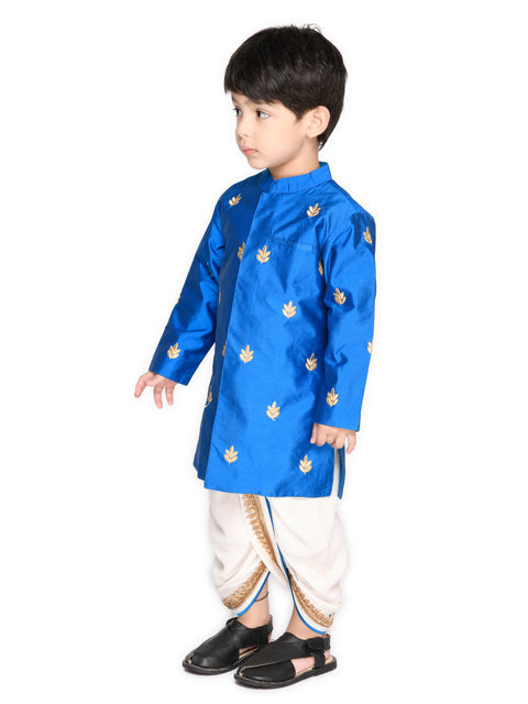 Saka Designs Boys Blue Embrodered Achkan Kurta And Dhoti Set