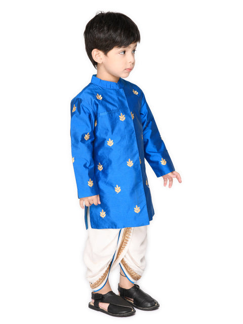 Saka Designs Boys Blue Embrodered Achkan Kurta And Dhoti Set