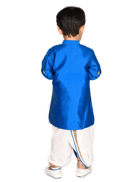 Saka Designs Boys Blue Embrodered Achkan Kurta And Dhoti Set