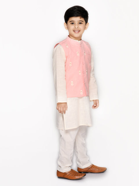Saka Designs Boys Cotton Kurta And Pyjama With Embroidered Jacket