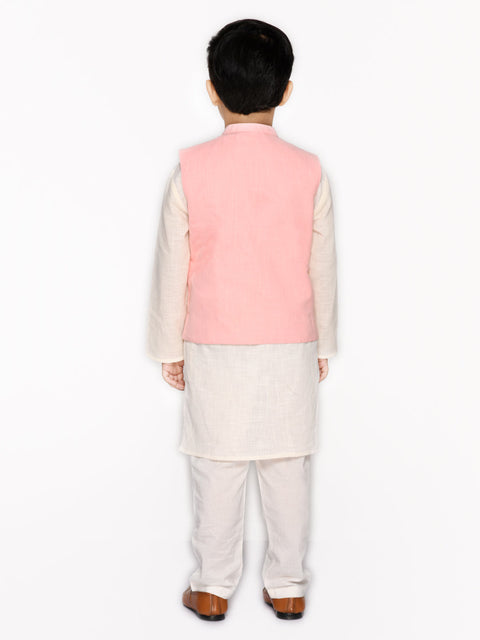 Saka Designs Boys Cotton Kurta And Pyjama With Embroidered Jacket
