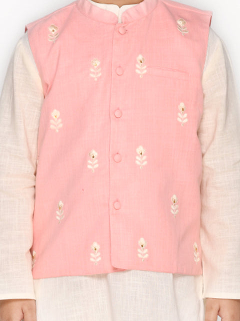 Saka Designs Boys Cotton Kurta And Pyjama With Embroidered Jacket