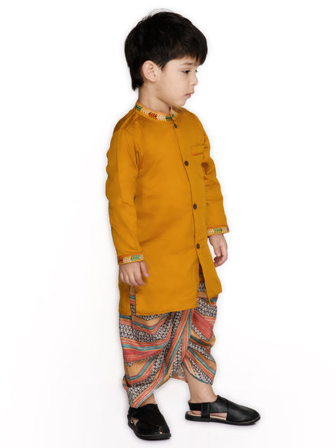 Saka Designs Boys Cotton Kurta With Multi Colored Dhoti