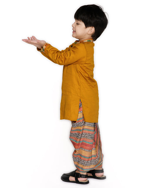 Saka Designs Boys Cotton Kurta With Multi Colored Dhoti