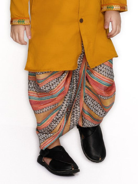 Saka Designs Boys Cotton Kurta With Multi Colored Dhoti