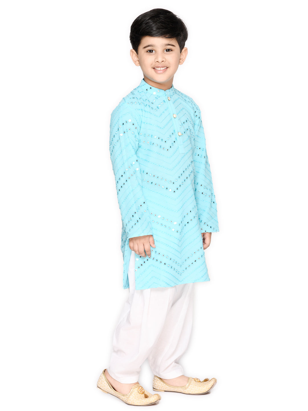Embroidered Kurta with Pyjama - Blue