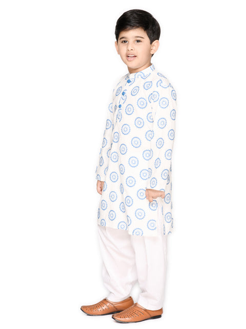 Saka Designs Boys White & Blue Cotton Embroidered Kurta & Salwar