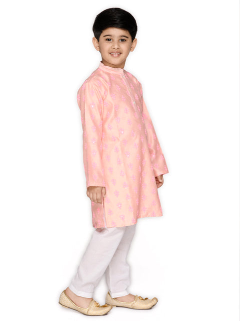 Saka Designs Boys Pastel Pink Embroidered Cotton Kurta & Pyjama Set