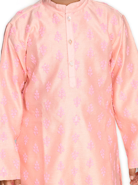 Saka Designs Boys Pastel Pink Embroidered Cotton Kurta & Pyjama Set