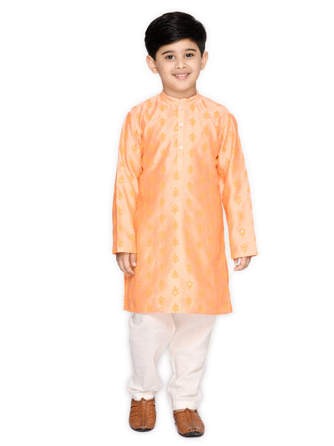 Saka Designs Boys Pastel Saffron Embroidered Kurta & Pyjama