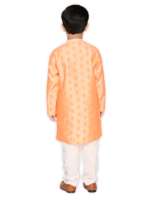 Saka Designs Boys Pastel Saffron Embroidered Kurta & Pyjama