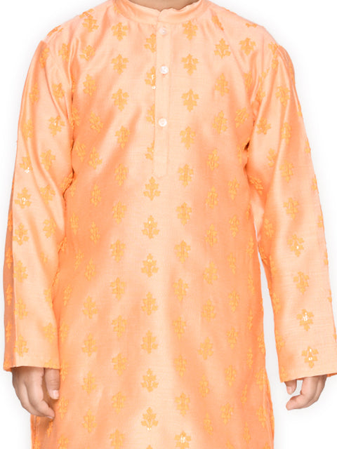 Saka Designs Boys Pastel Saffron Embroidered Kurta & Pyjama