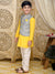 Saka Designs Elegant Cotton Kurta Dhoti With Poly Ch&eri Grey Jacket Set For Boys
