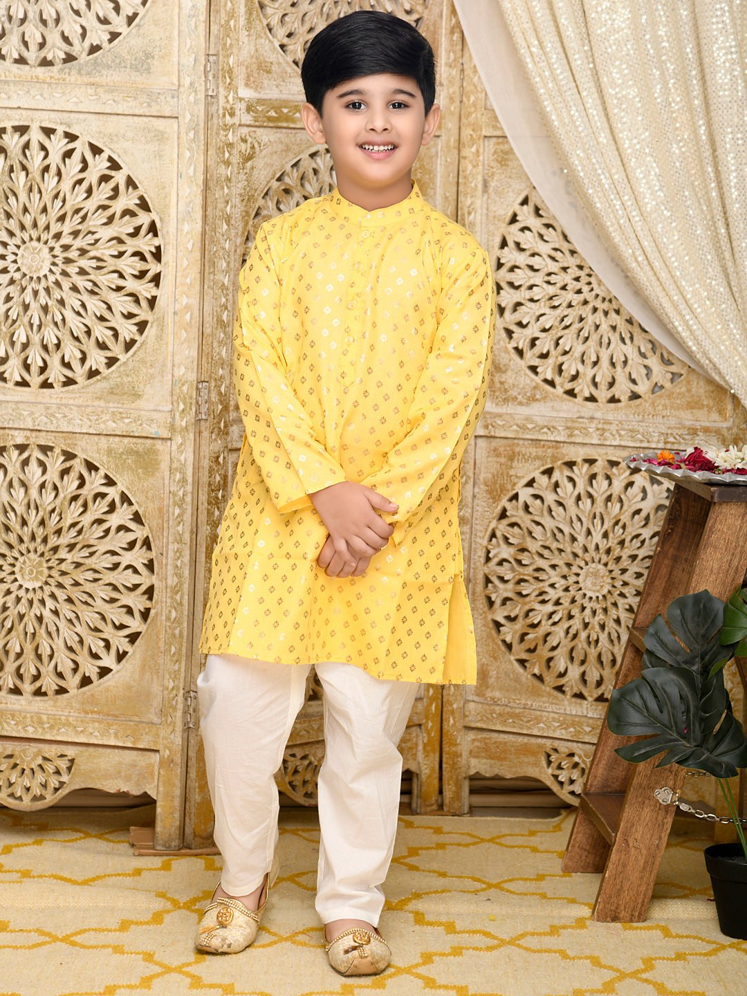 Printed Kurta with Pyjama - Yellow