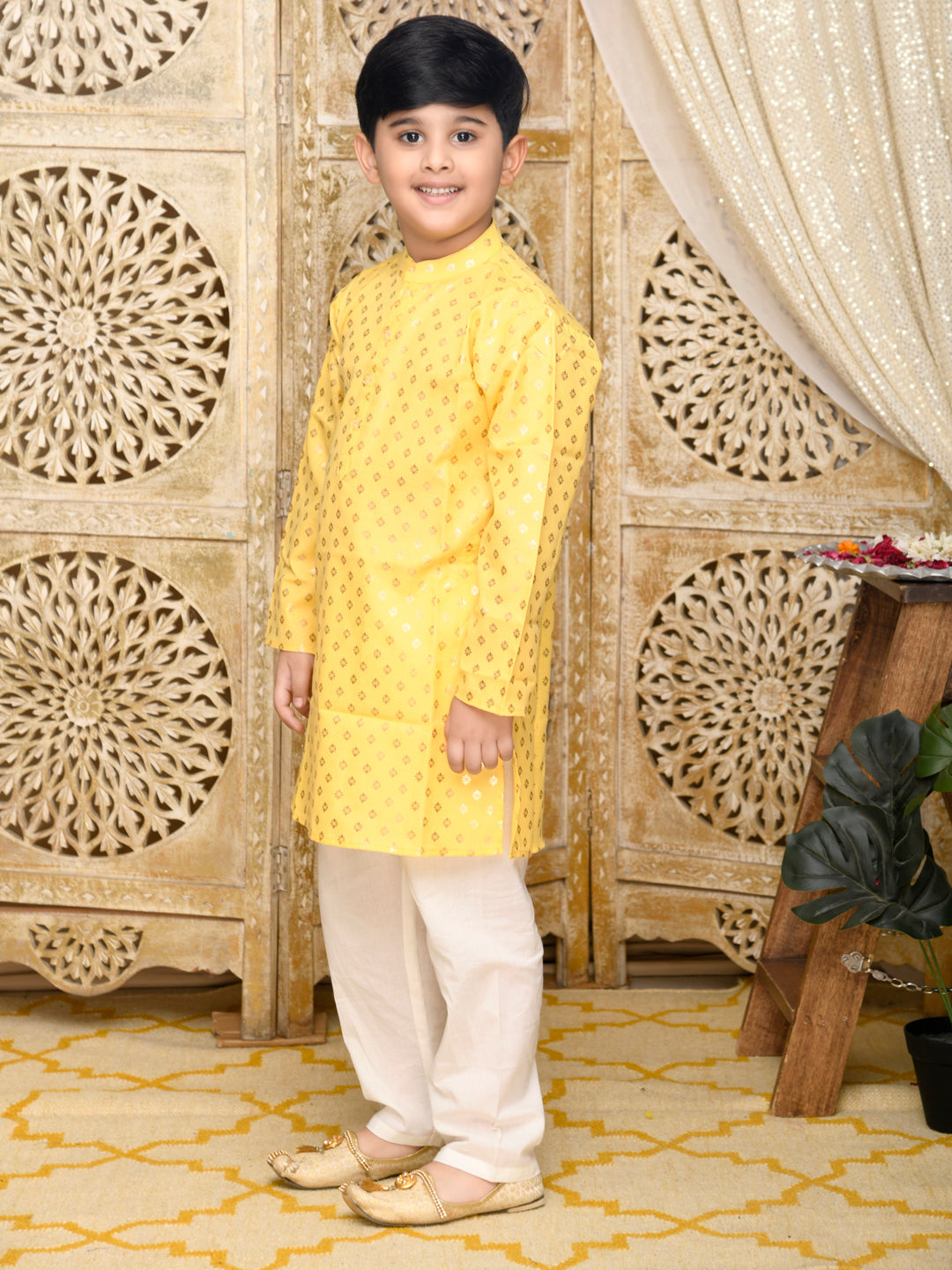 Printed Kurta with Pyjama - Yellow