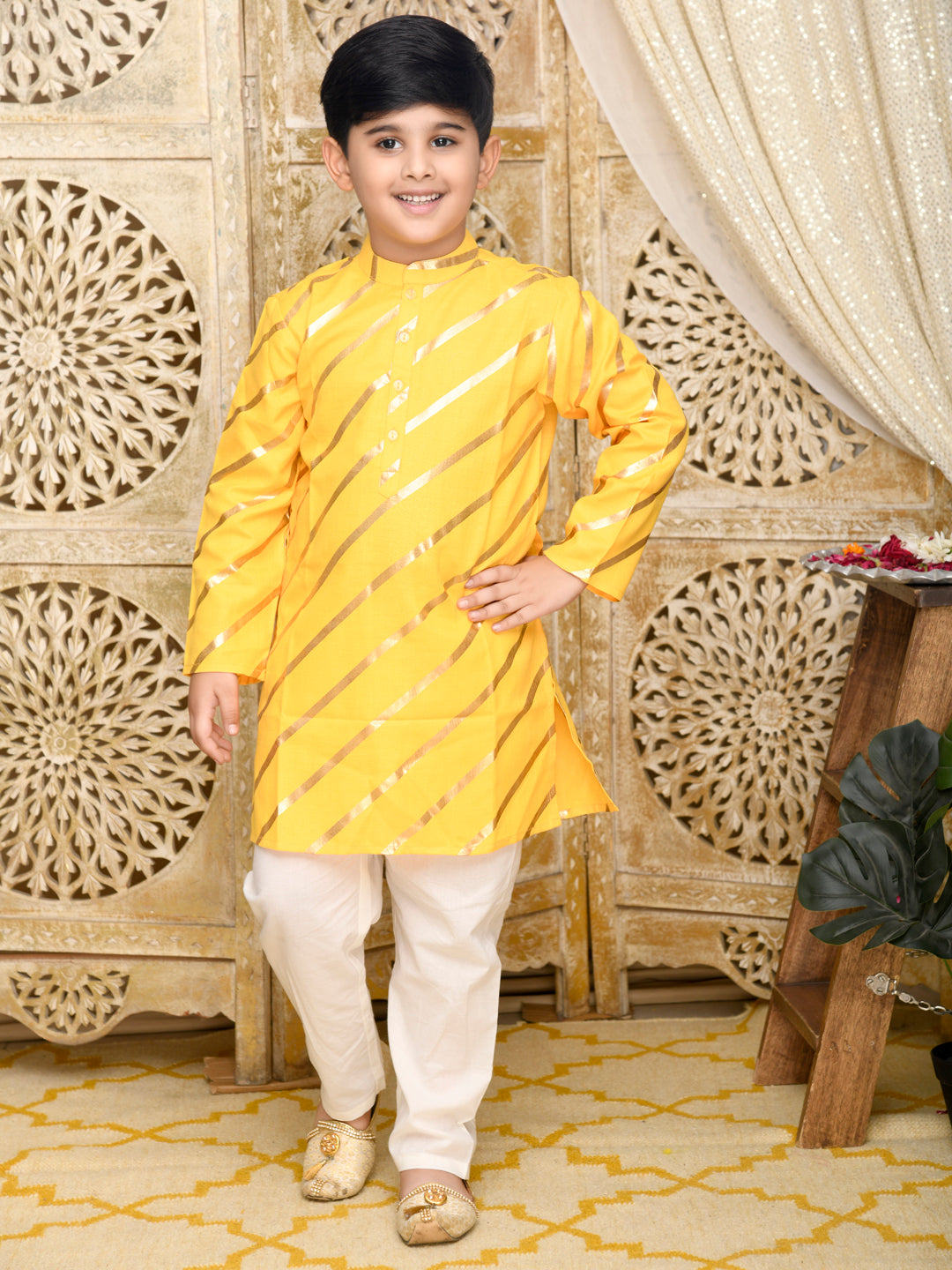 Stripe Printed Kurta with Pyjama - Yellow