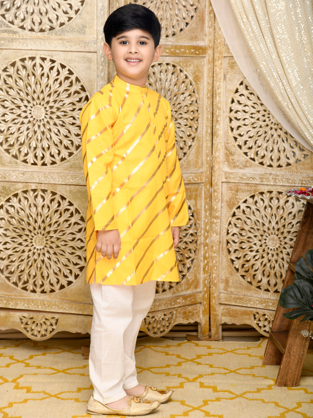 Stripe Printed Kurta with Pyjama - Yellow