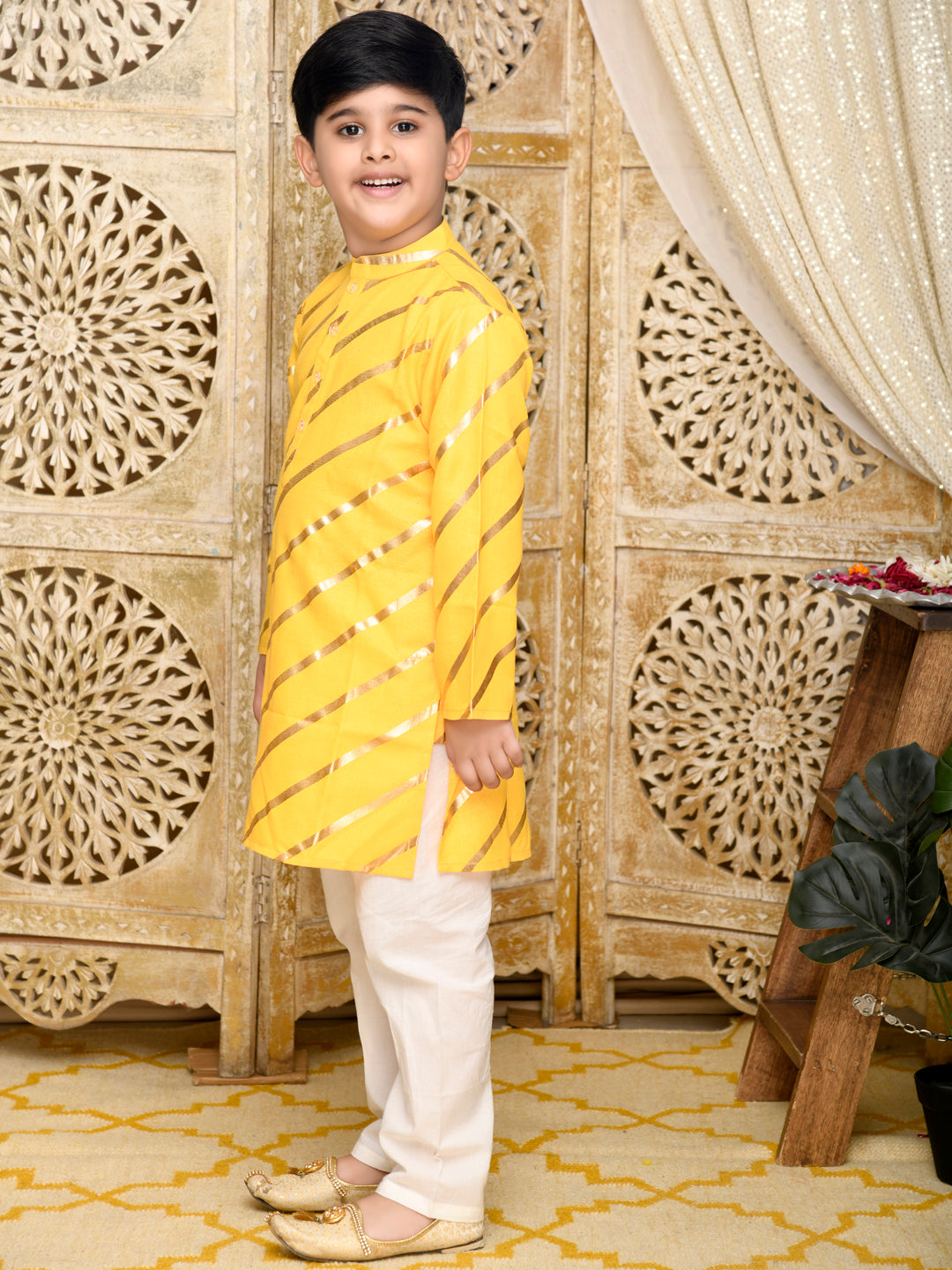 Stripe Printed Kurta with Pyjama - Yellow