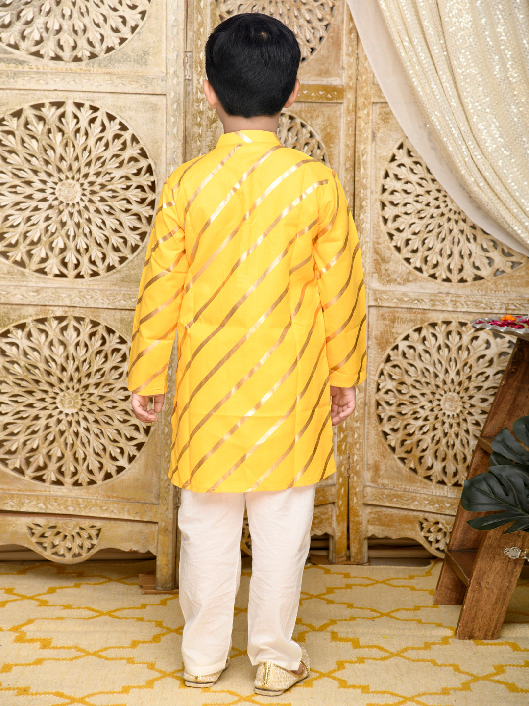 Stripe Printed Kurta with Pyjama - Yellow