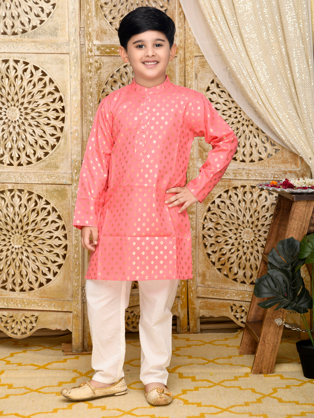 Printed Kurta with Pyjama - Dark Peach