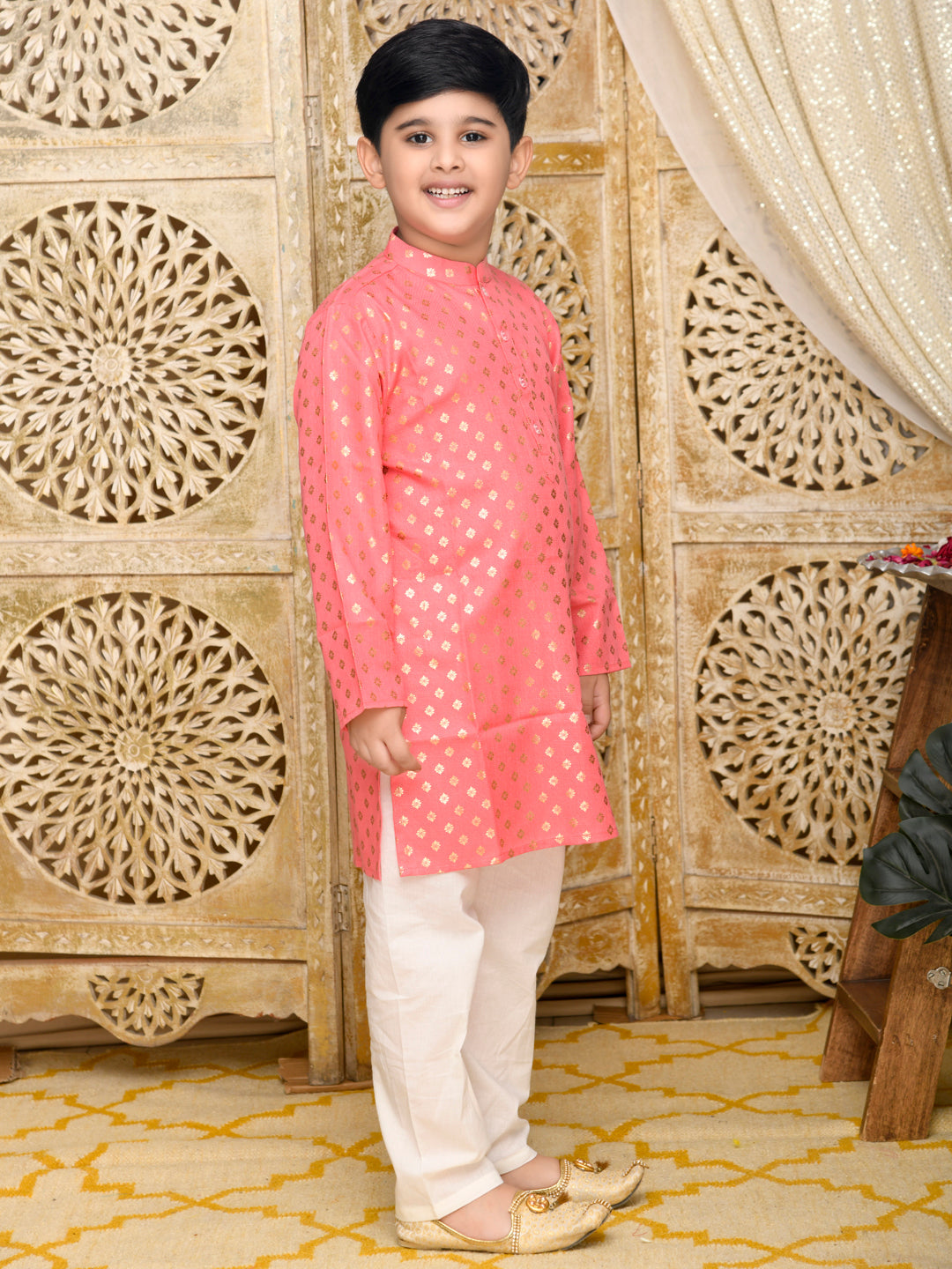 Printed Kurta with Pyjama - Dark Peach