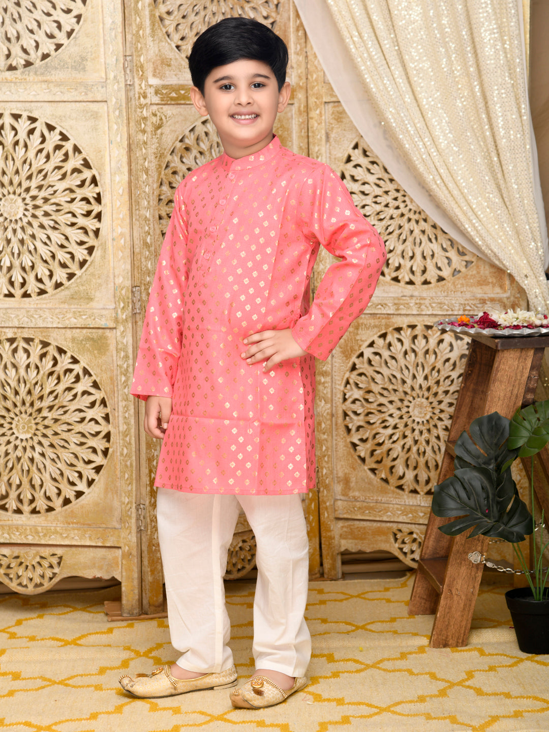Printed Kurta with Pyjama - Dark Peach