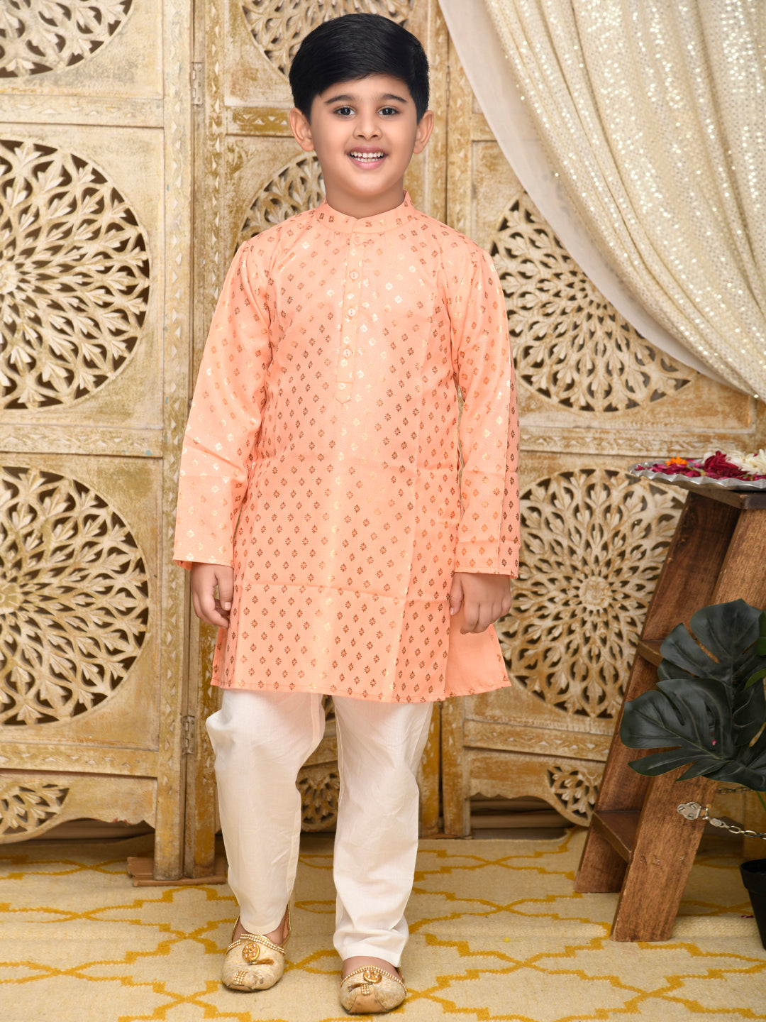 Printed Kurta with Pyjama - Peach
