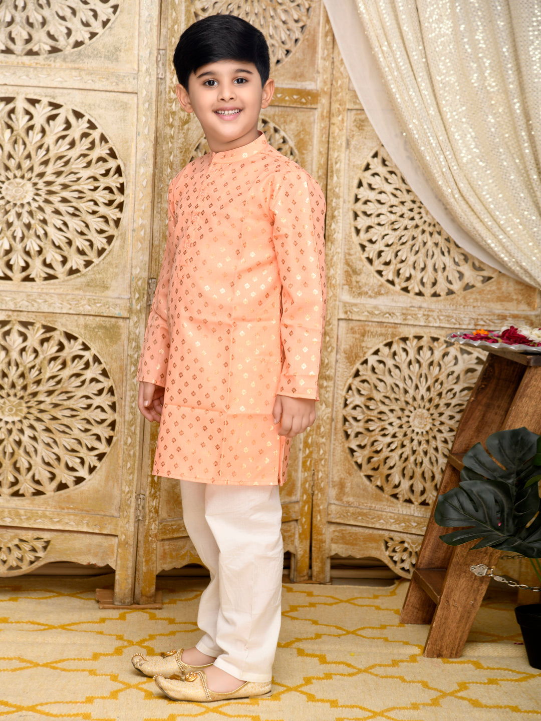 Printed Kurta with Pyjama - Peach